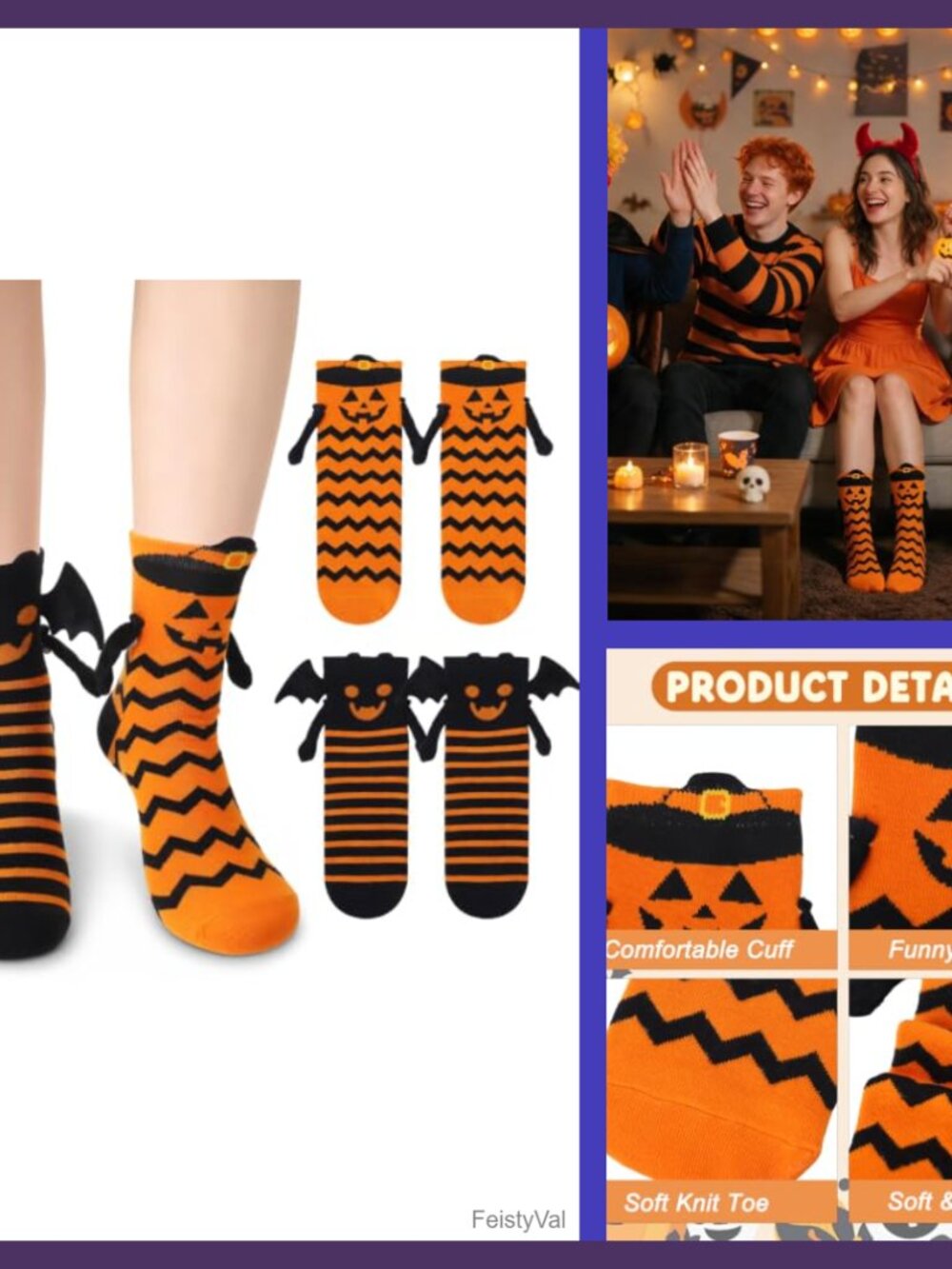 2 Pairs Funny Magnetic Holding Hands Halloween Crew Socks